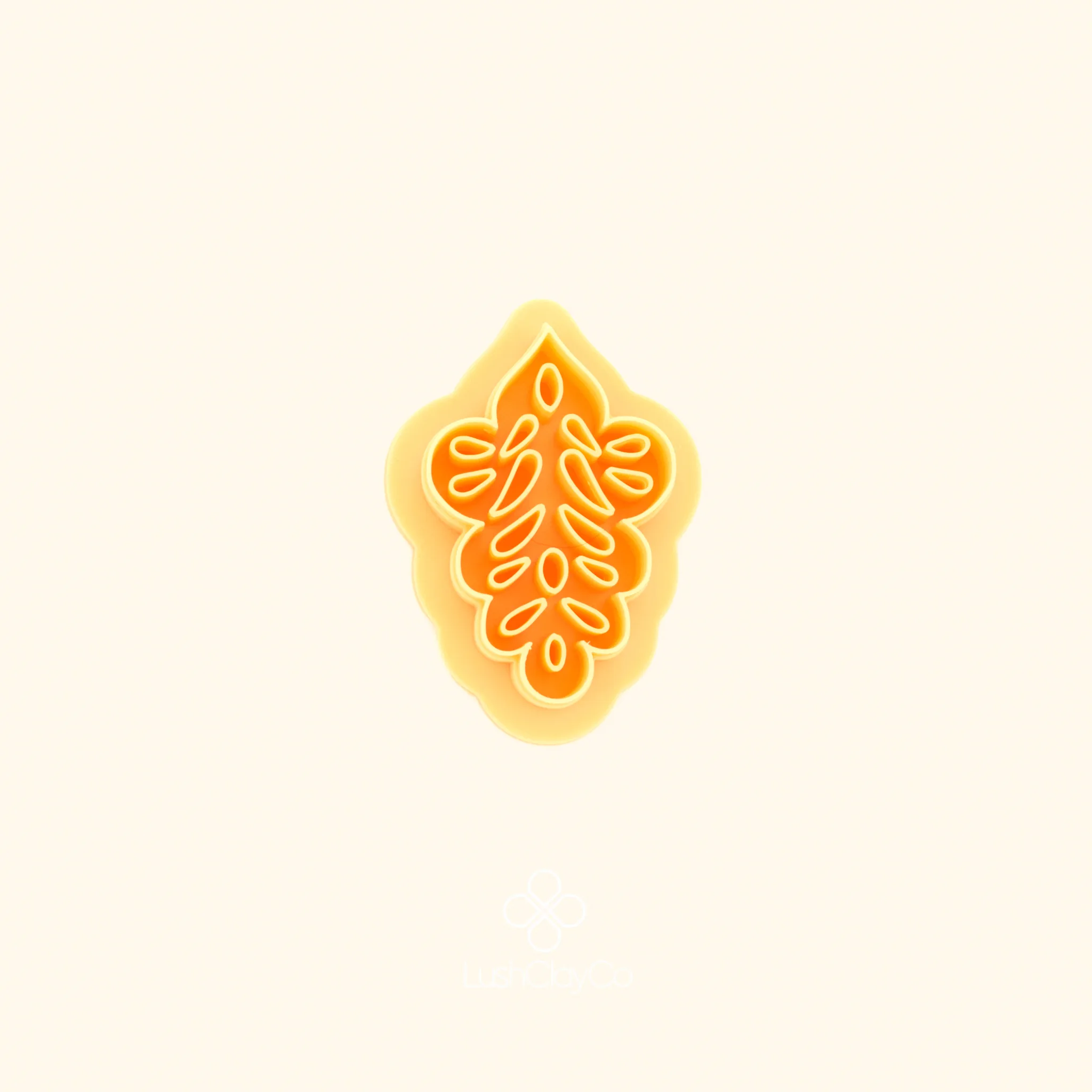 Gül Motif polymer clay cutter showing diamond outer form with scalloped sides and airy branching interior teardrop and oval detail