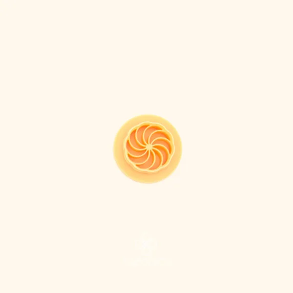 Çarkıfelek polymer clay cutter showing small circular outer form with curved radiating petal arms creating a continuous spinning composition