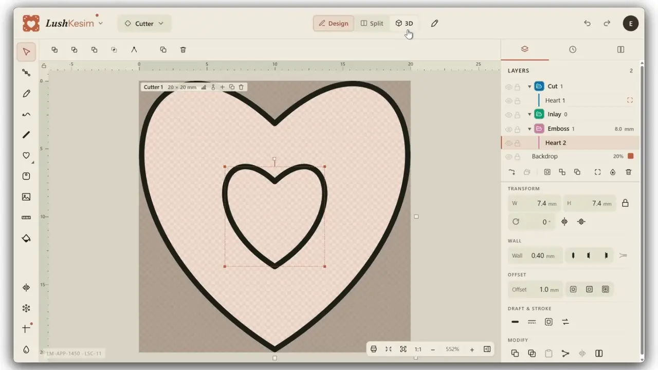 Drawing a cutter in LushKesim, from flat outline to 3D cutter